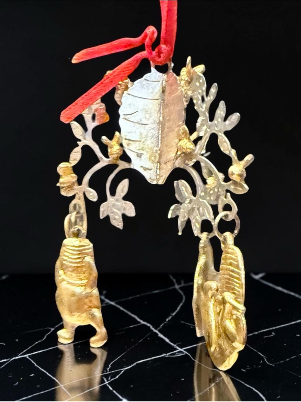 Lunt Silversmiths Pooh Mobile Christmas Ornament Gold Silver Dangle Snowflake